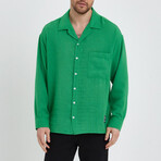 Linen Notched Collar Button-Up Shirt // Green (S)