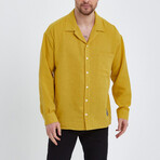 Linen Notched Collar Button-Up Shirt // Yellow (L)