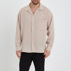 Linen Notched Collar Button-Up Shirt // Beige (S)