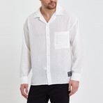 Linen Notched Collar Button-Up Shirt // White (S)
