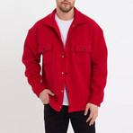 Oversize Three Thread  Shirt Jacket // Red (S)