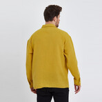 Linen Notched Collar Button-Up Shirt // Yellow (L)