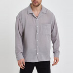 Linen Notched Collar Button-Up Shirt // Gray (S)