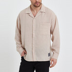 Linen Notched Collar Button-Up Shirt // Beige (S)
