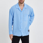Linen Notched Collar Button-Up Shirt // Light-Blue (S)