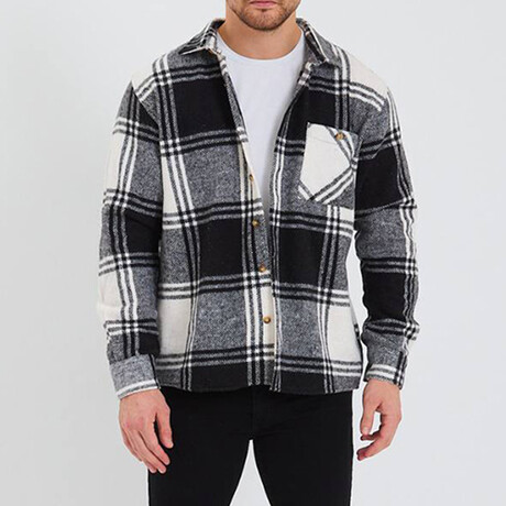Checkered Shirt Jacket // Black, White (L)