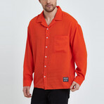 Linen Notched Collar Button-Up Shirt // Orange (S)