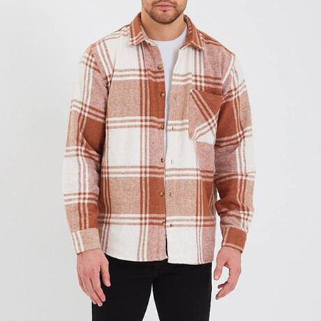 Checkered Shirt Jacket // Burnt Orange, White (S)