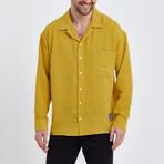 Linen Notched Collar Button-Up Shirt // Yellow (L)