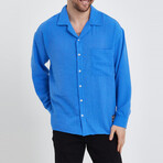 Linen Notched Collar Button-Up Shirt // Blue (S)