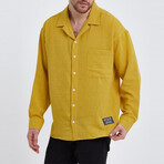 Linen Notched Collar Button-Up Shirt // Yellow (L)