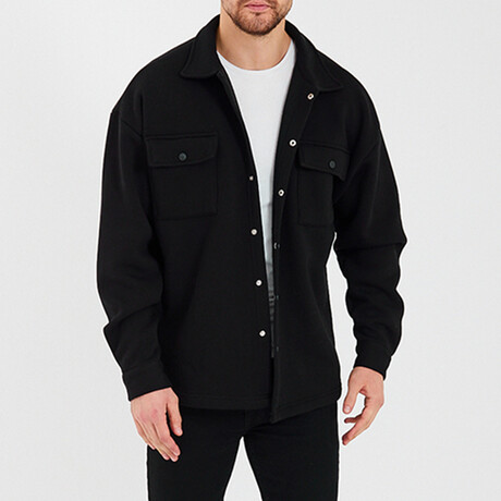 Oversize Three Thread  Shirt Jacket // Black (S)