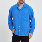 Linen Notched Collar Button-Up Shirt // Blue (S)