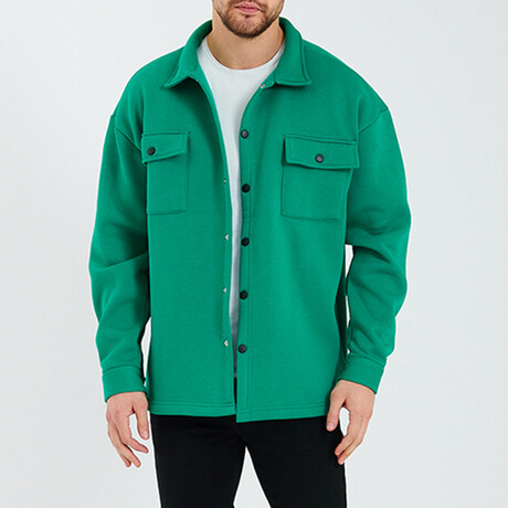 Oversize Three Thread  Shirt Jacket // Green (S)