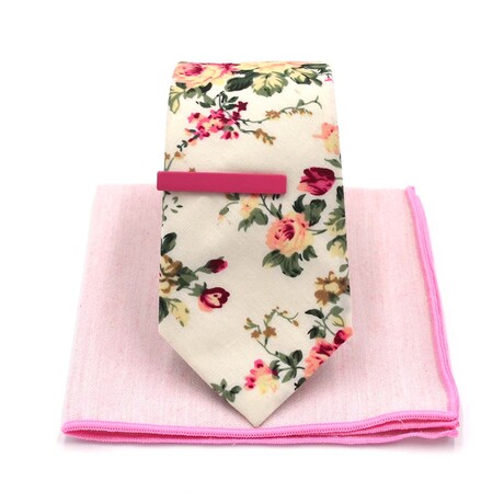 Floral Cream Tie Set // Skinny