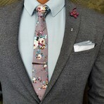Floral Gray Rose Tie Set // Skinny
