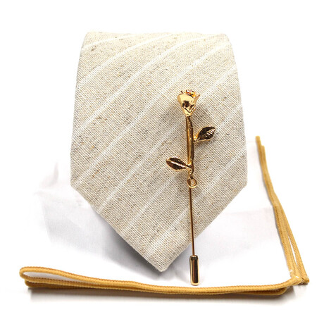Striped Linen Champagne Tie Set // Traditional