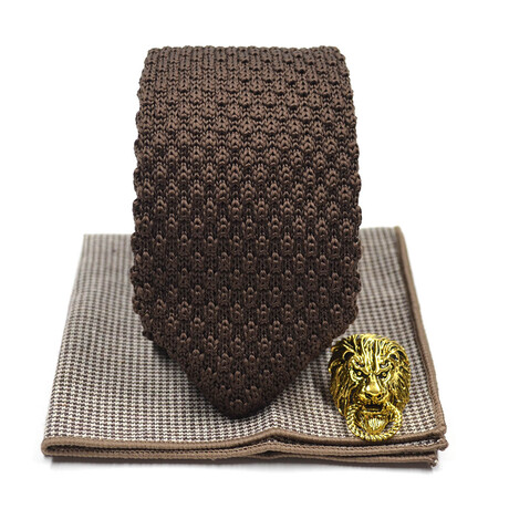 Knitted Point Brown Tie Set // Skinny