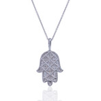 Fine Jewelry // 18K White Gold Diamond Hamsa Necklace // 16" // New
