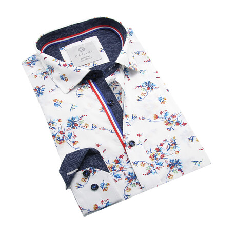 Danini // Floral Print Long Sleeve Sport Shirt // White + Multicolor (S)