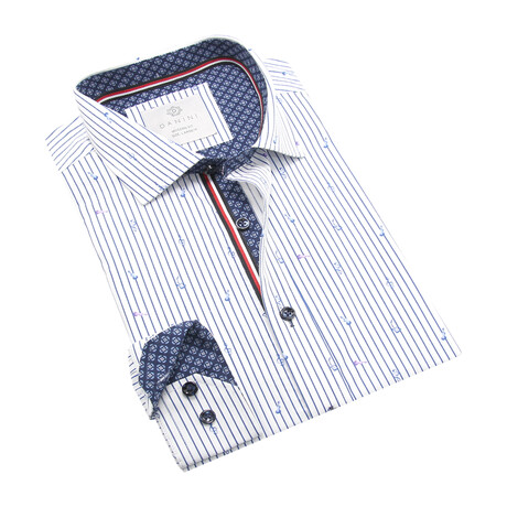 Danini // Striped Instruments Long Sleeve Sport Shirt // White + Blue (S)