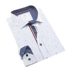 Danini // Striped Instruments Long Sleeve Sport Shirt // White + Blue (XL)