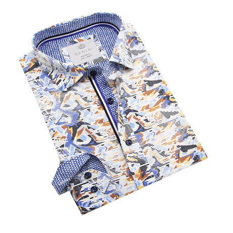 Danini // Abstract Print Long Sleeve Sport Shirt // Blue + Multicolor (S)