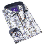 Jack Danni // Leafy Print Long Sleeve Sport Shirt // White + Multicolor (L)
