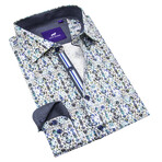 Jack Danni // Abstract Moroccan Print Long Sleeve Sport Shirt // White + Blue (L)