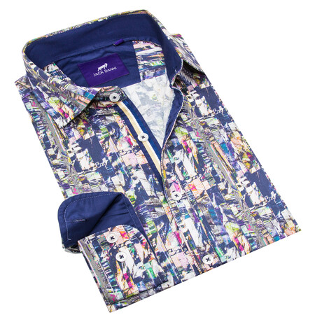 Jack Danni // Colorful Striped Long Sleeve Sport Shirt // Navy + Multicolor (S)