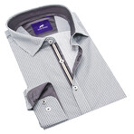 Jack Danni // Geometric Print Long Sleeve Sport Shirt // White + Gray (L)