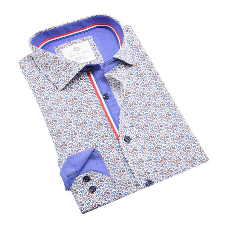 Danini // Microfloral Print Long Sleeve Sport Shirt // Blue + Multicolor (S)