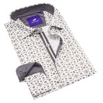 Jack Danni // Floral Print Long Sleeve Sport Shirt // White + Gray + Orange (XL)