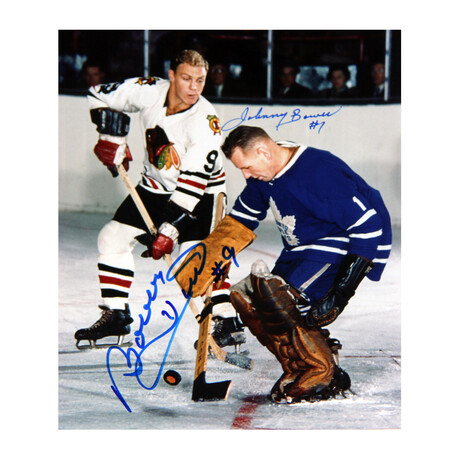 Bower Stops Hull Signed 8x10 // TO Maple Leafs // CHG Blackhawks
