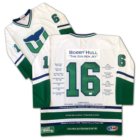 Bobby Hull Career Jersey // Hartford Whalers White Ltd Ed /16