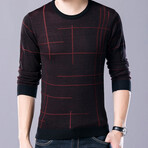 Contrast Lines O-Neck Sweater // Navy + Red (M)
