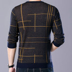 Contrast Lines O-Neck Sweater // Navy + Gold (4XL)