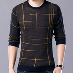 Contrast Lines O-Neck Sweater // Navy + Gold (XL)