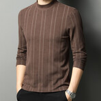 Vertical Striped O-Neck Sweater // Brown (XL)