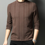 Vertical Striped O-Neck Sweater // Brown (L)
