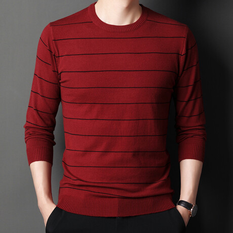 Striped O-Neck Sweater // Red (M)
