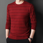 Striped Crew Neck Sweater // Red (L)