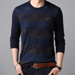 Thick Striped O-Neck Sweater // Blue + Gold (L)