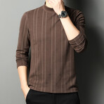 Vertical Striped O-Neck Sweater // Brown (L)