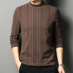 Vertical Striped O-Neck Sweater // Brown (4XL)