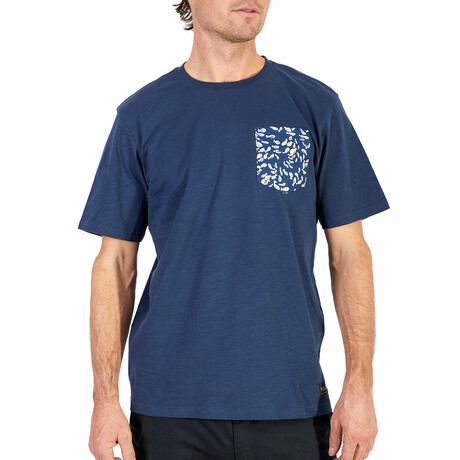 Gray Slub T-Shirt With Contrast Pocket // Navy (S)