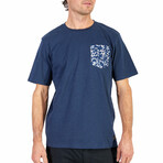Gray Slub T-Shirt With Contrast Pocket // Navy (M)