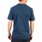 Henley Striped T-Shirt // Navy (L)