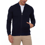 Bologna College Collar Zip Up Sweatshirt // Navy (M)