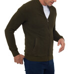 Islandia College Collar Zip Up Sweatshirt // Olive (XL)